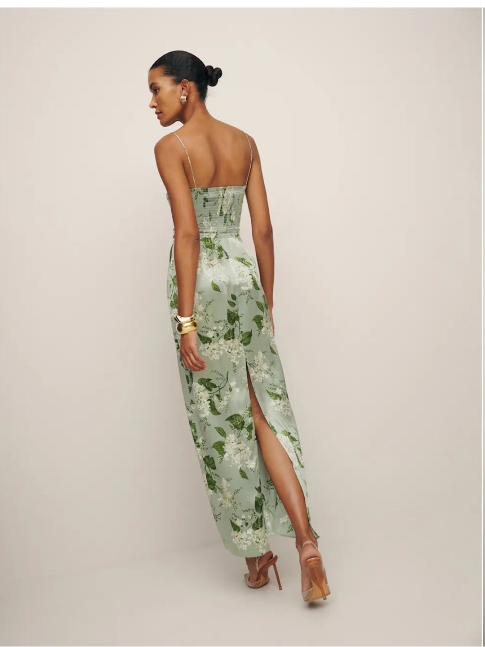 Reformation Frankie Sage Green Floral Strapless Satin Slip Dress - Picture 2 of 9
